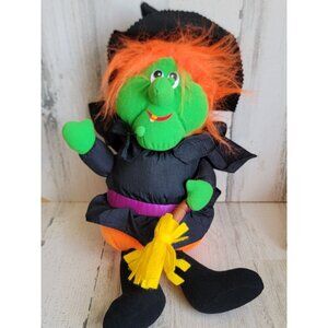 Vintage plush green Halloween witch prop decor broom unique hanging
